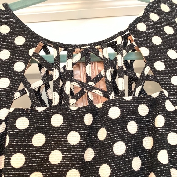 Anthropologie Black White Polka Dot FitFlare Dress - Picture 2 of 6